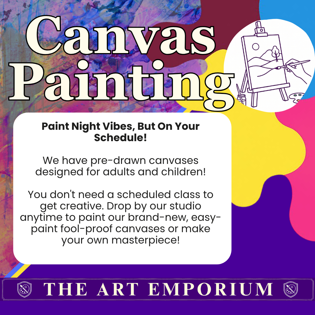 Canvas Painting at The Art Emporium — paint pre-drawn canvases on your schedule